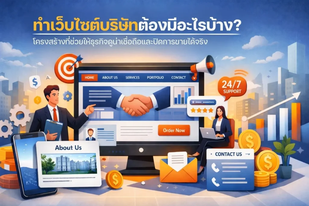 ทำเว็บไซต์บริษัทต้องมีอะไรบ้าง? โครงสร้างที่ช่วยให้ธุรกิจดูน่าเชื่อถือและปิดการขายได้จริง